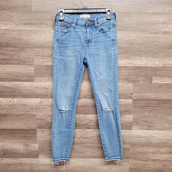 Madewell Distressed‎ High Riser Skinny Cut Edge Jeans Blue Womens Size 25 Denim - Picture 3 of 16